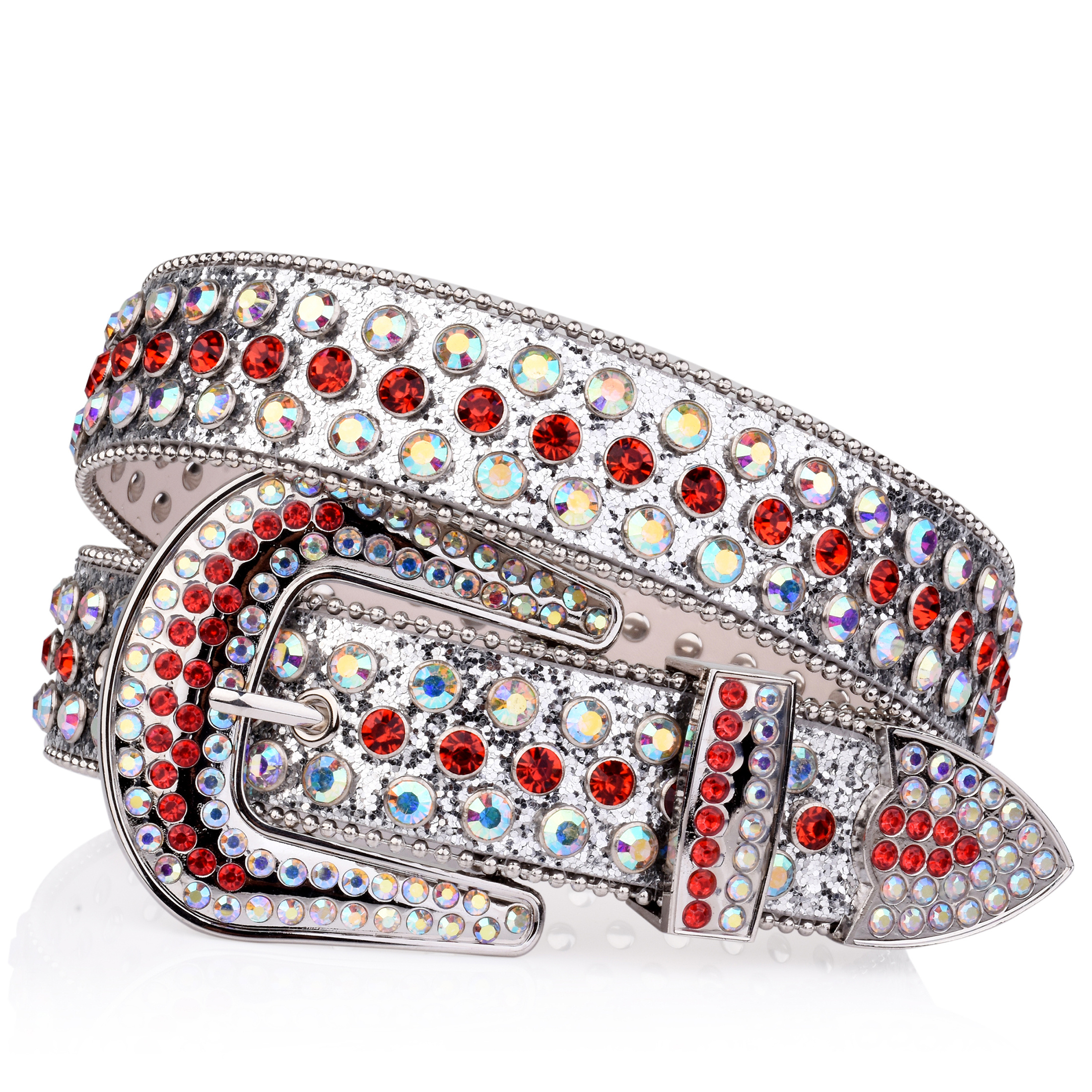 Color Block Y2k Belt Silvery Red Glitter Pu Belt Rhinestone - Temu