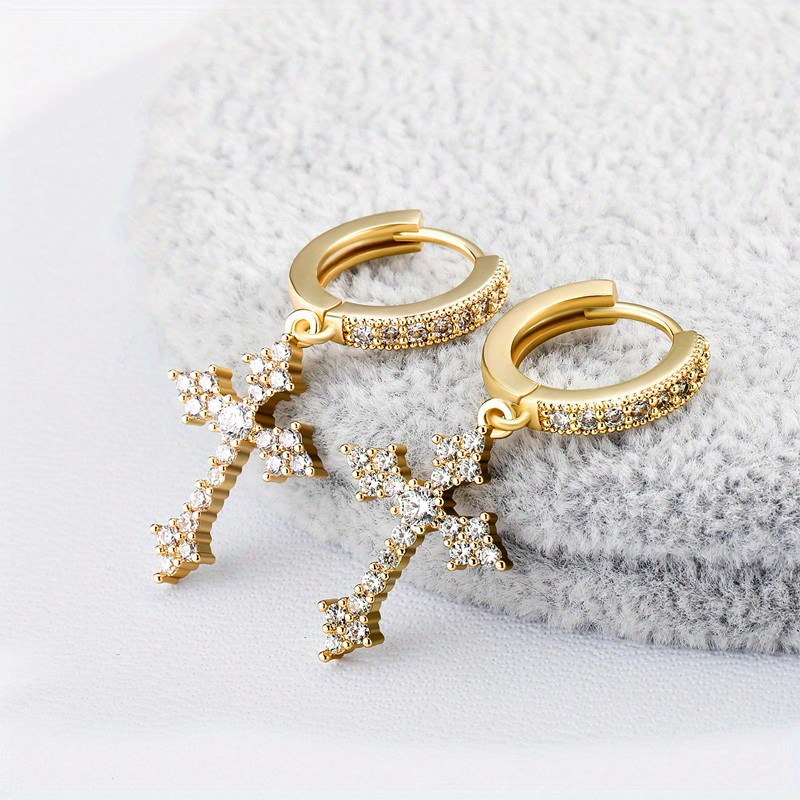 Geometric Zircon Cross Earrings, Foreign Style