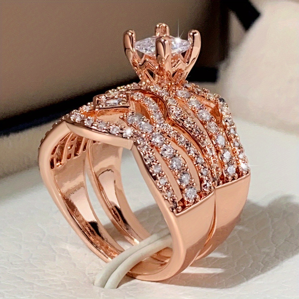 Women's Micro-Inlaid Square Diamond Ring Set