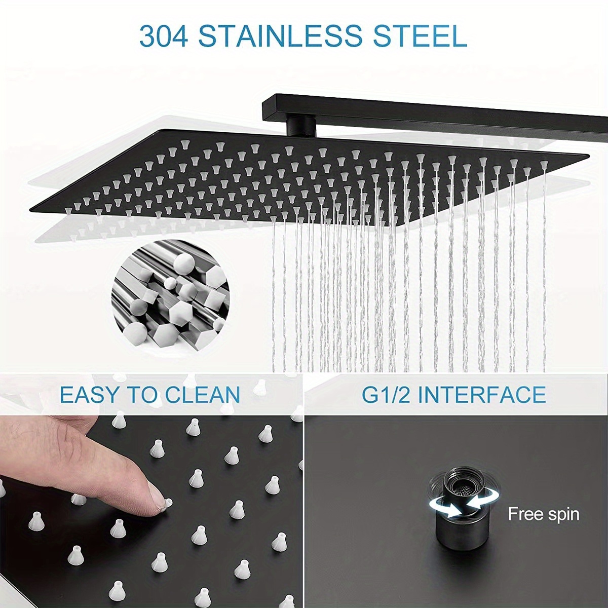 High Flow Stainless Steel Square Shower Head Rain Shower Temu