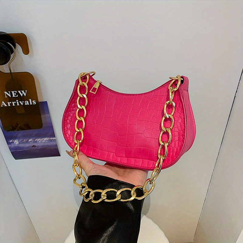 Mini Crescent Croc-Embossed Shoulder Bag