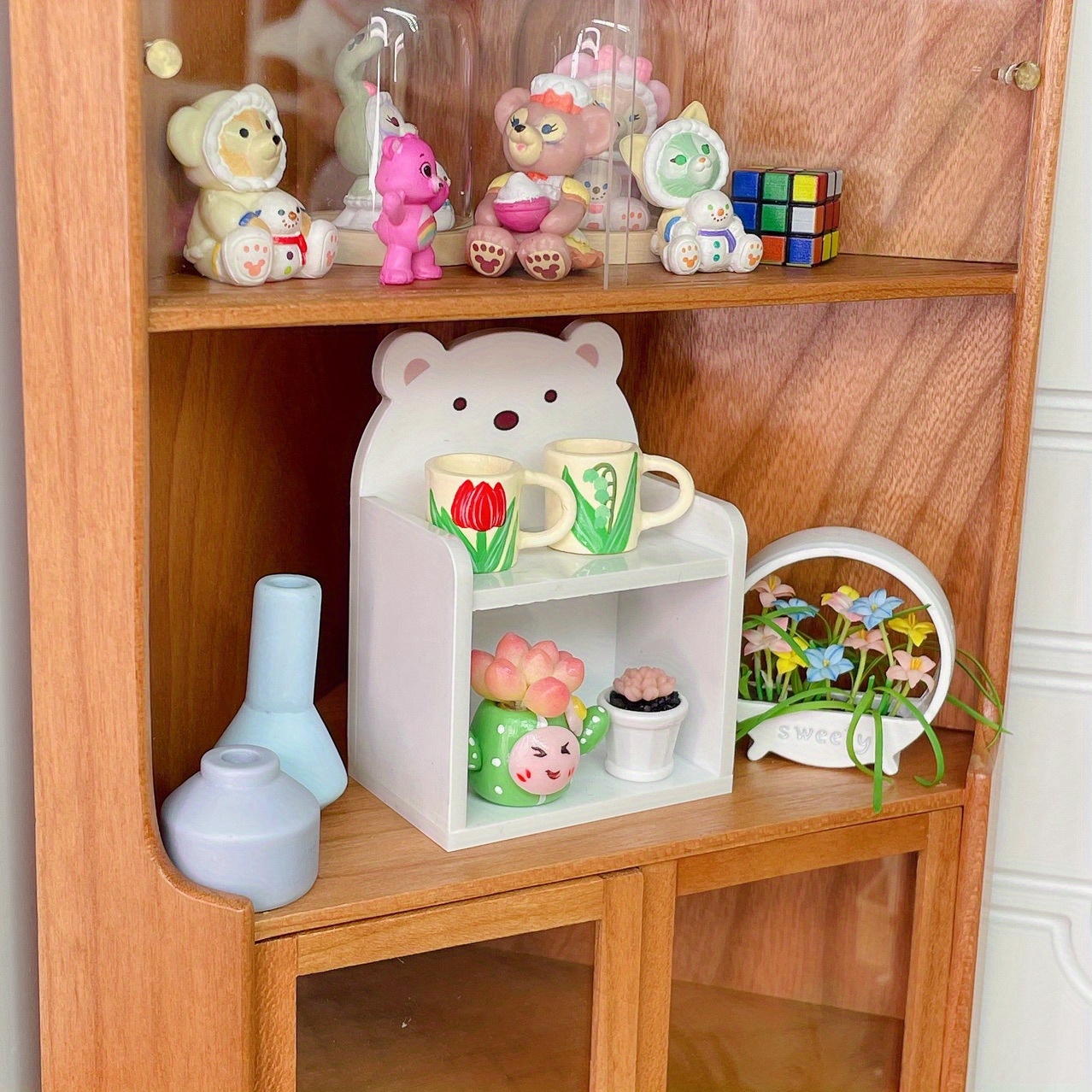 1/12 Miniature Little Bear Bookshelf Dollhouse Desk Shelf - Temu