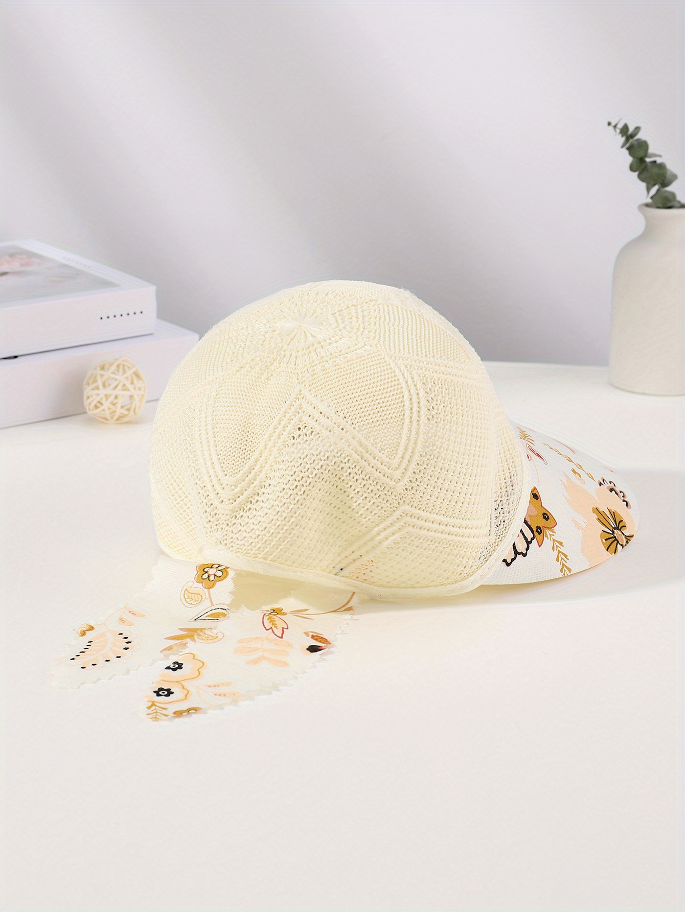 Floral Print Twilly Scarf Crochet Hat for Women, Sun Protection Vacation Summer Beach Hat,Temu