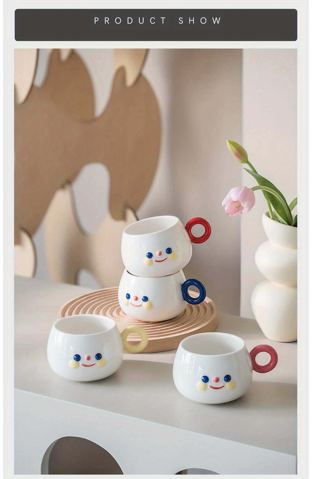 Ceramic Coffee Cup Cute Unique Light Brown Creative 320ml Home Kitchen  Office Drinkware Lovely Smile Porcelain Cups