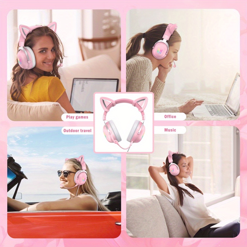 Onikuma B20 Gaming Headset Cute Cat Ears With Detachable Microphone Rgb ...