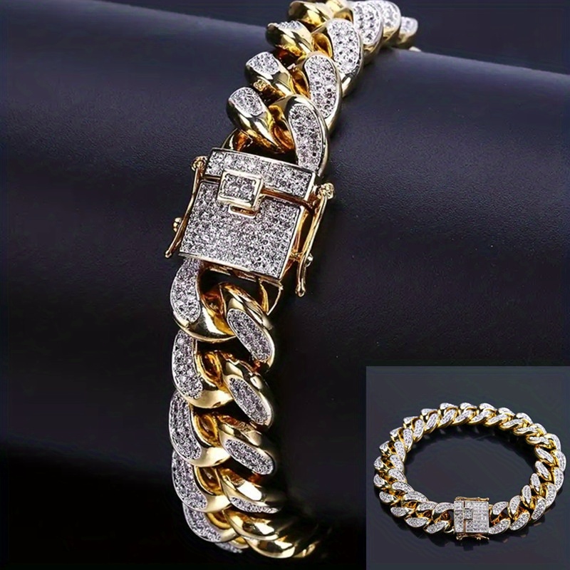 1pc 12mm hip hop chilled bracelet cuban chain zirconia mens charm bracelet details 0