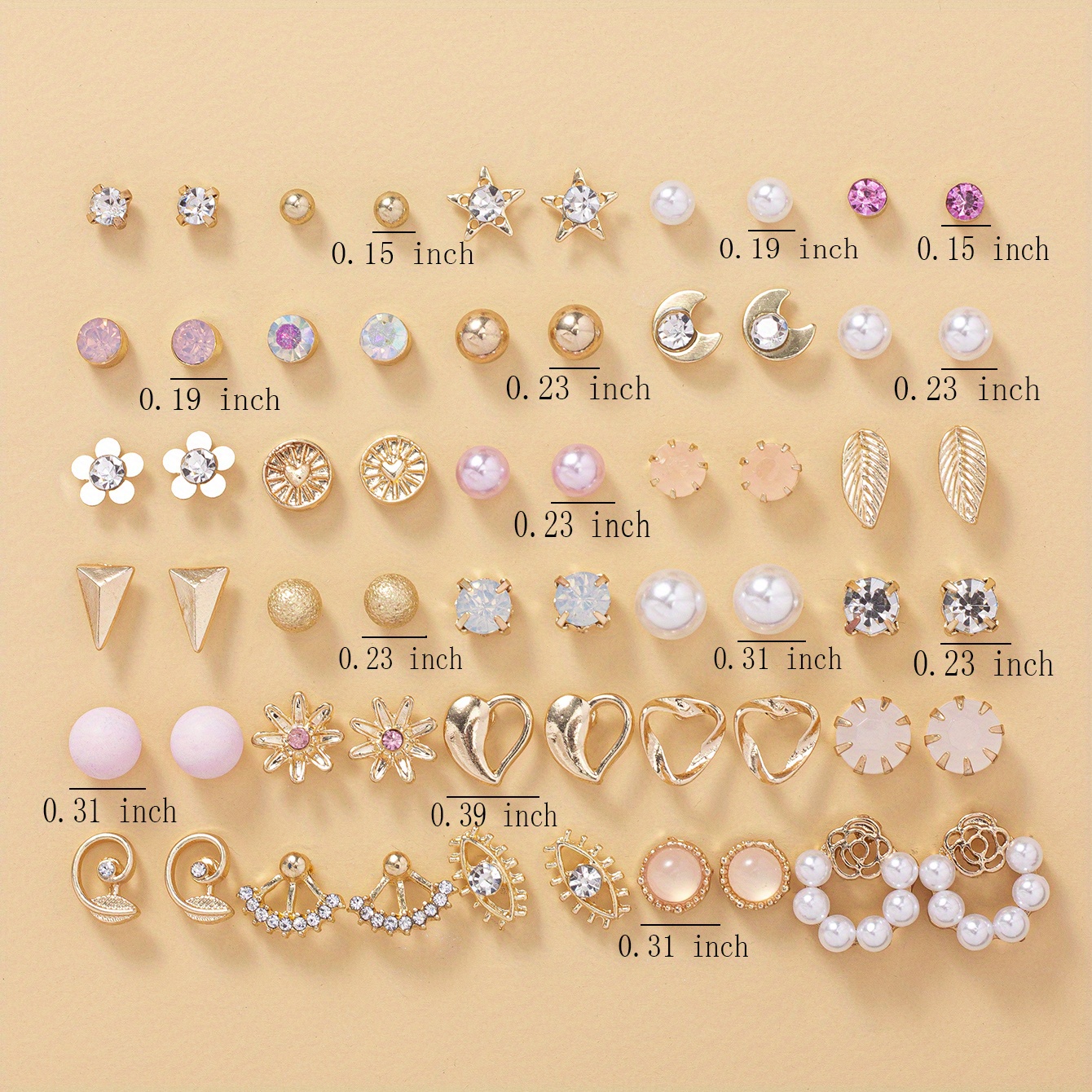30 Pares de Pendientes Sencillos de Perlas de Imitación con Hojas, Patrón de Luna y Circonita Incrustada para Mujer, Accesorios Diarios