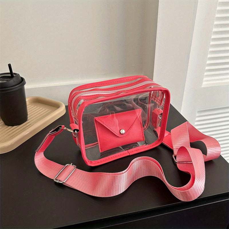 Women Clear Summer Beach Transparent Jelly Bag Shoulder Bags Handbag  Crossbody Bags ROSE RED