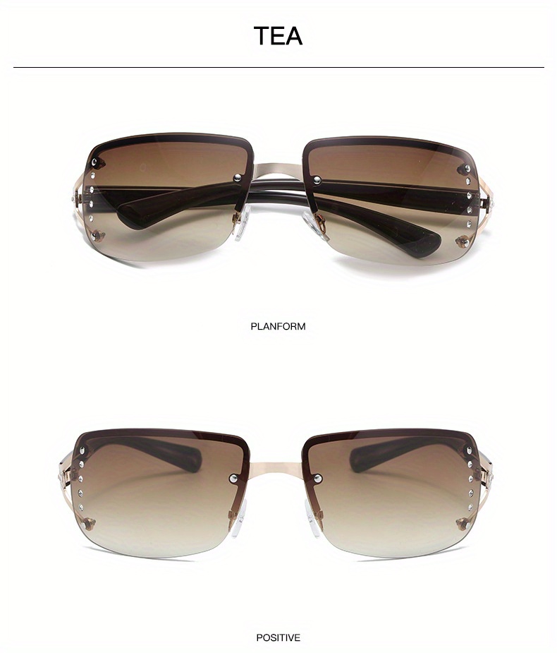 Y2k Rimless Women Men Gradient Lens Futuristic Rhinestone Temu