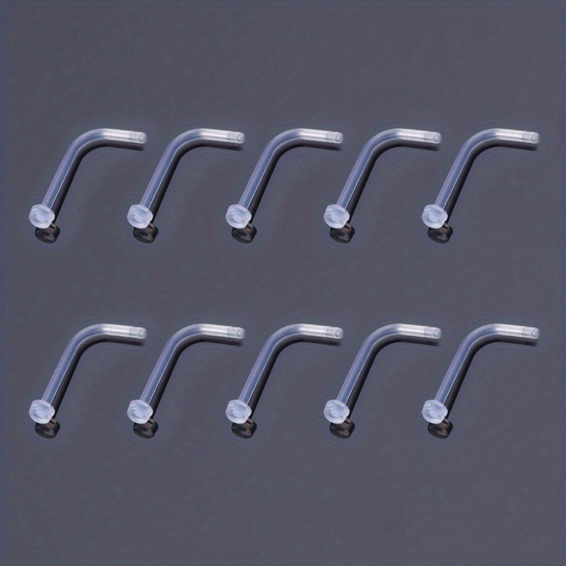 TEMU 10pcs Clear Acrylic Nose Stud Earrings Transparent Invisible Nostril Ring Ear Piercing For Women Men Retainer Body Jewelry, Body Jewelry