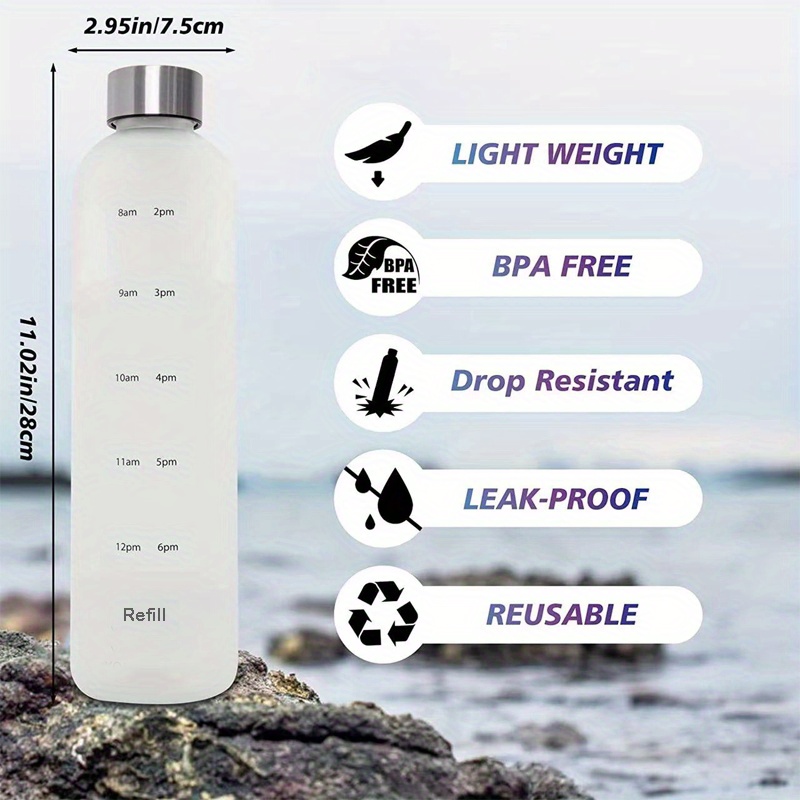 Water Bottle With Time Marker, Frosted Color High-value Water Cup,  Leakproof Bpa Free Reusable Plastic Water Bottle - Temu