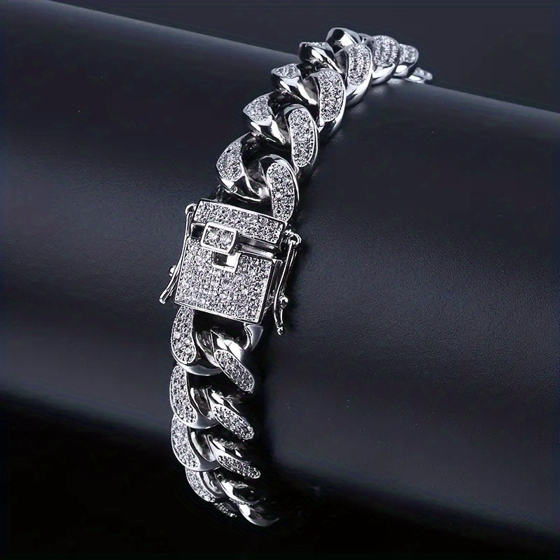 1pc 12mm hip hop chilled bracelet cuban chain zirconia mens charm bracelet details 5