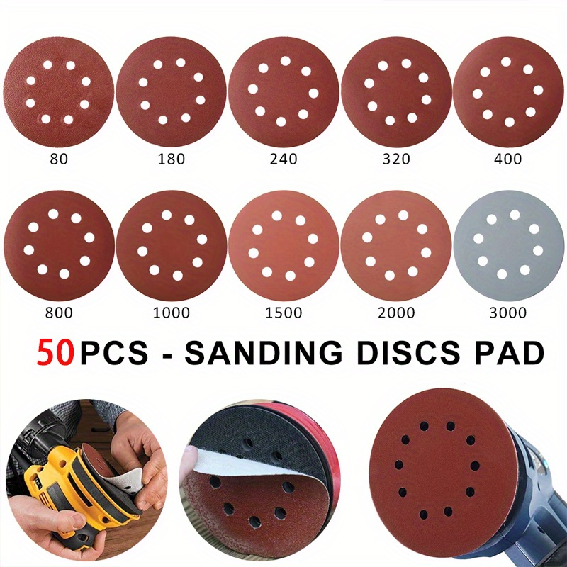 50pcs 12 5cm 4 92in sandpaper round sanding discs 8 hole hook loop sander polishing pad for buffing sanding details 0