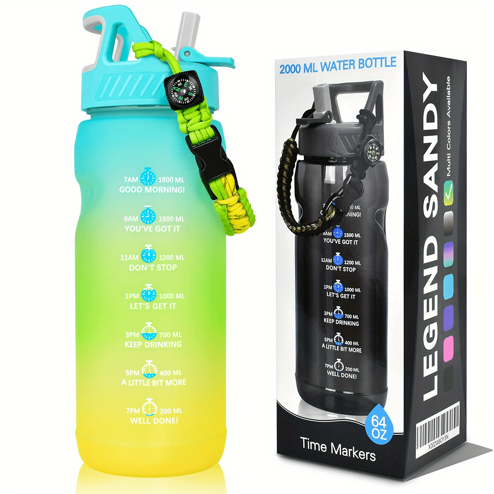 1 Extra Large Sports Water Bottle 1800mL Wide Mouth Plastic