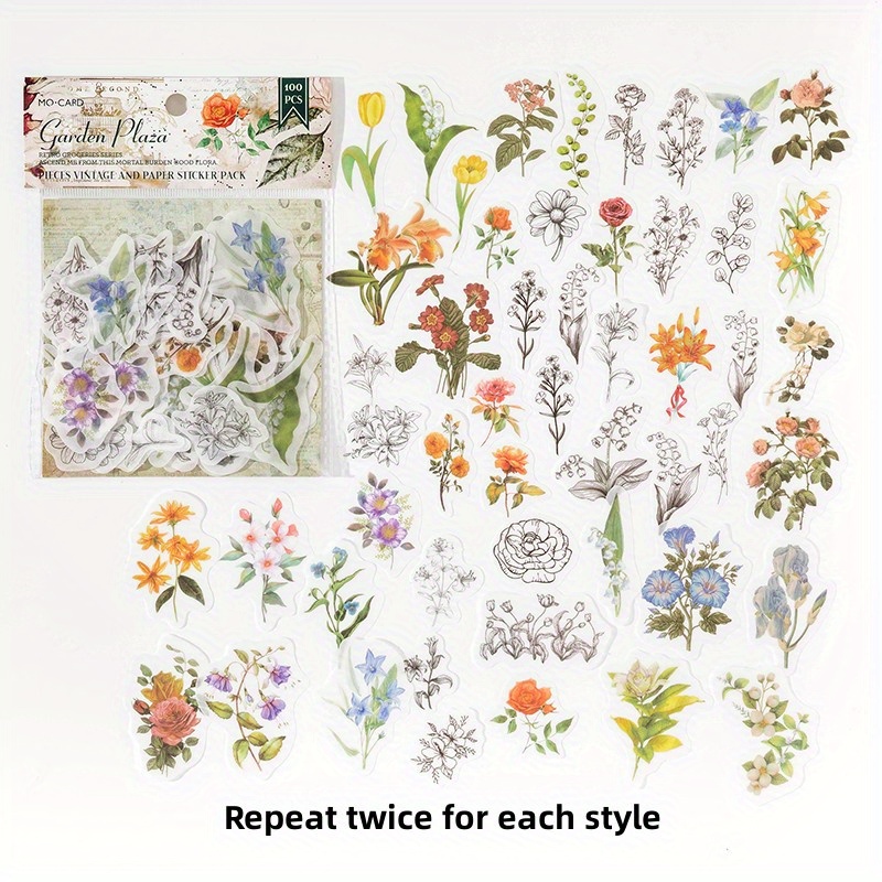 Floral Stickers Pack Non repeating Vintage Decorative - Temu