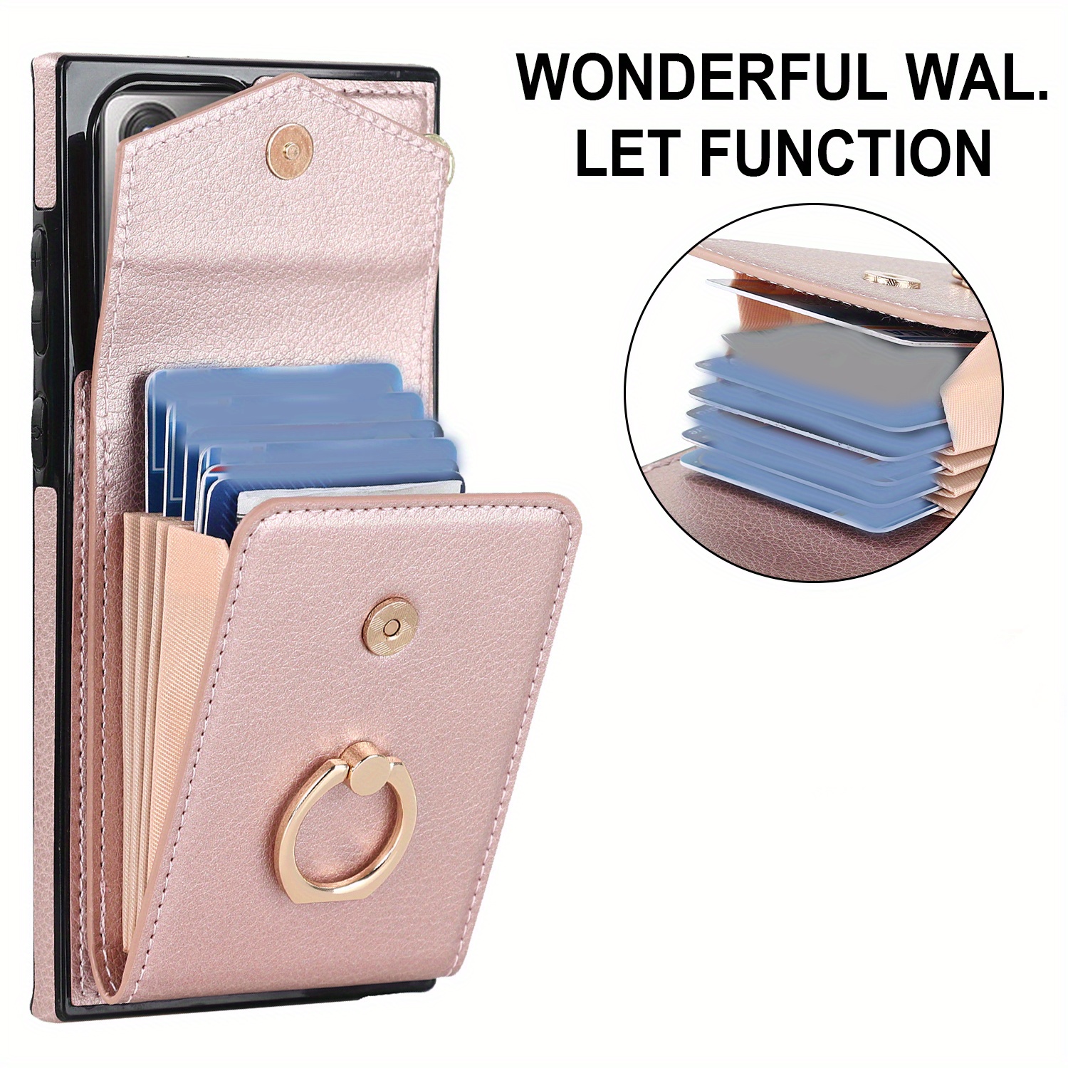 Luxury Leather Phone Case For Galaxy S23 Ultra S22 Ultra Note 20 Ultra  Fashion Slot With Holder Lanyard Ring Wallet Card Bag Protect Cover - Temu