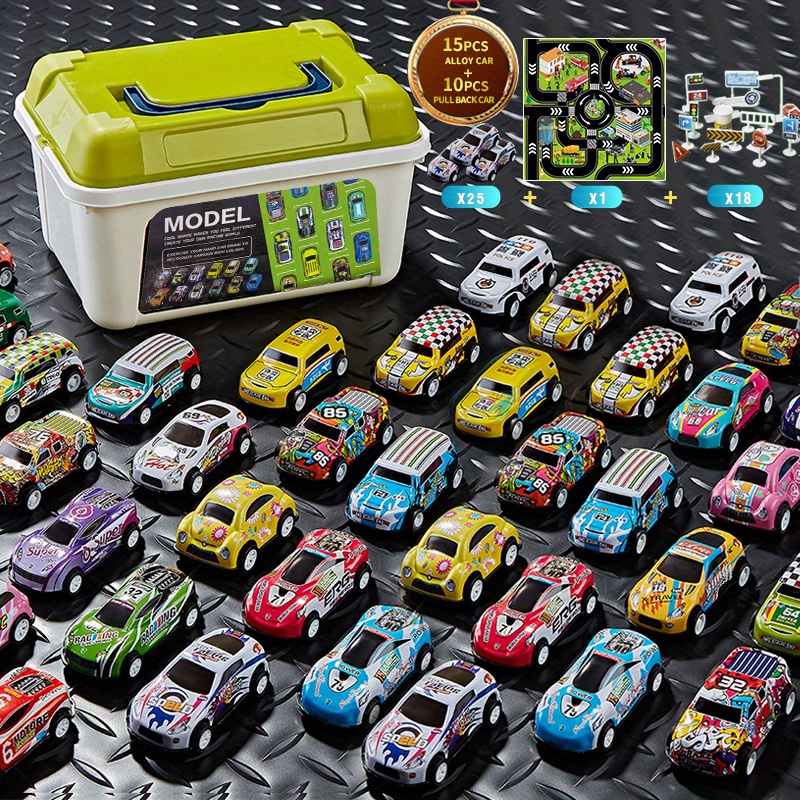Car Toys With Play Mat City Vehicle Set Alloy Mini Pull Back
