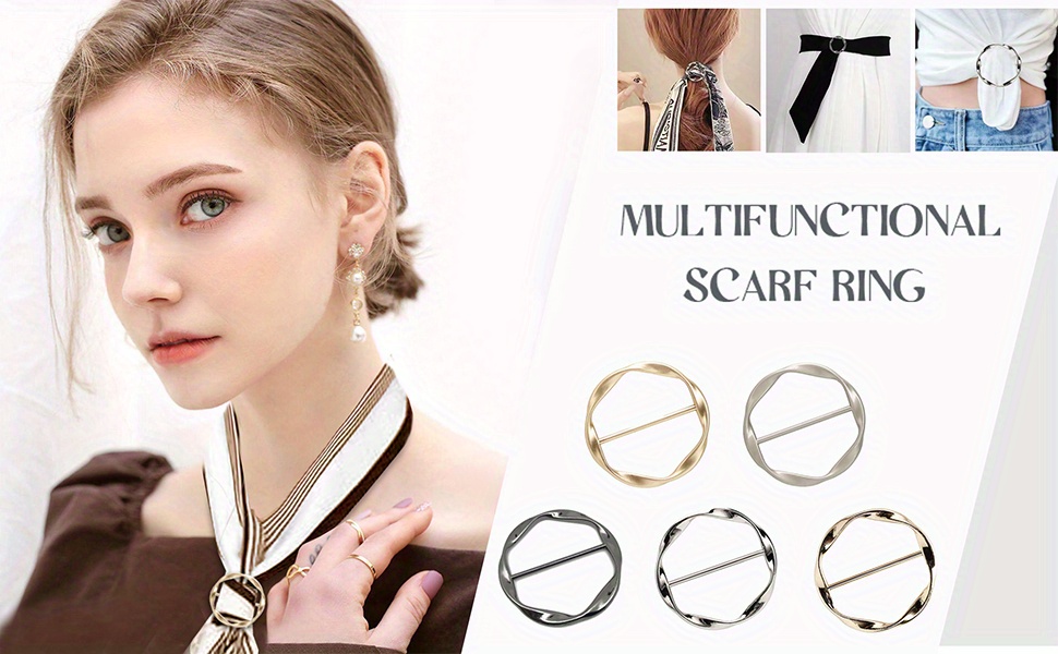 5PCS Silk Scarf Ring Clip T-shirt Tie Clips for Women