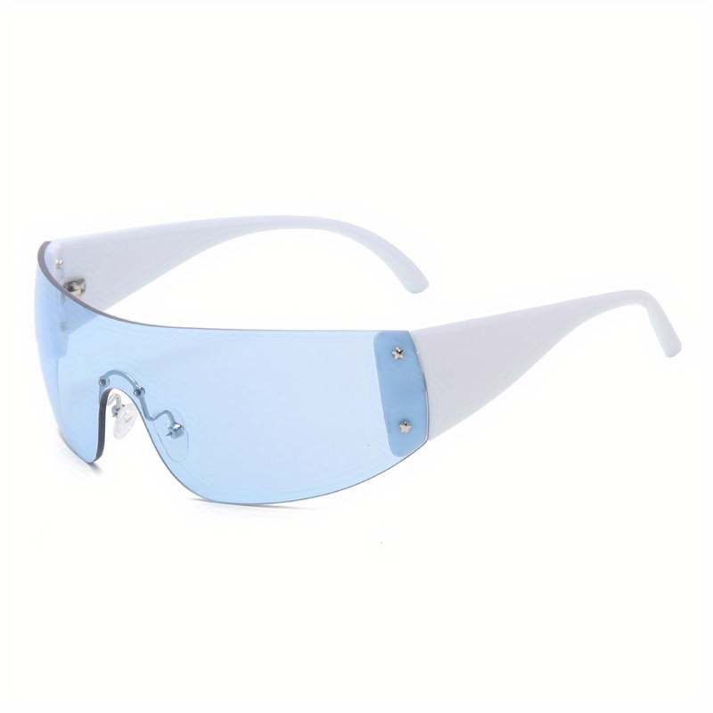 Y2K Rimless Sunglasses Solid Tinted Lens Stars Detail UV Blocking