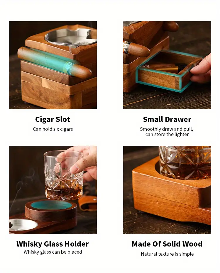 1pc wooden cigar ashtray coaster with slot for cigar perfect gift for men husband boyfriend dad uncle boss and colleague details 2