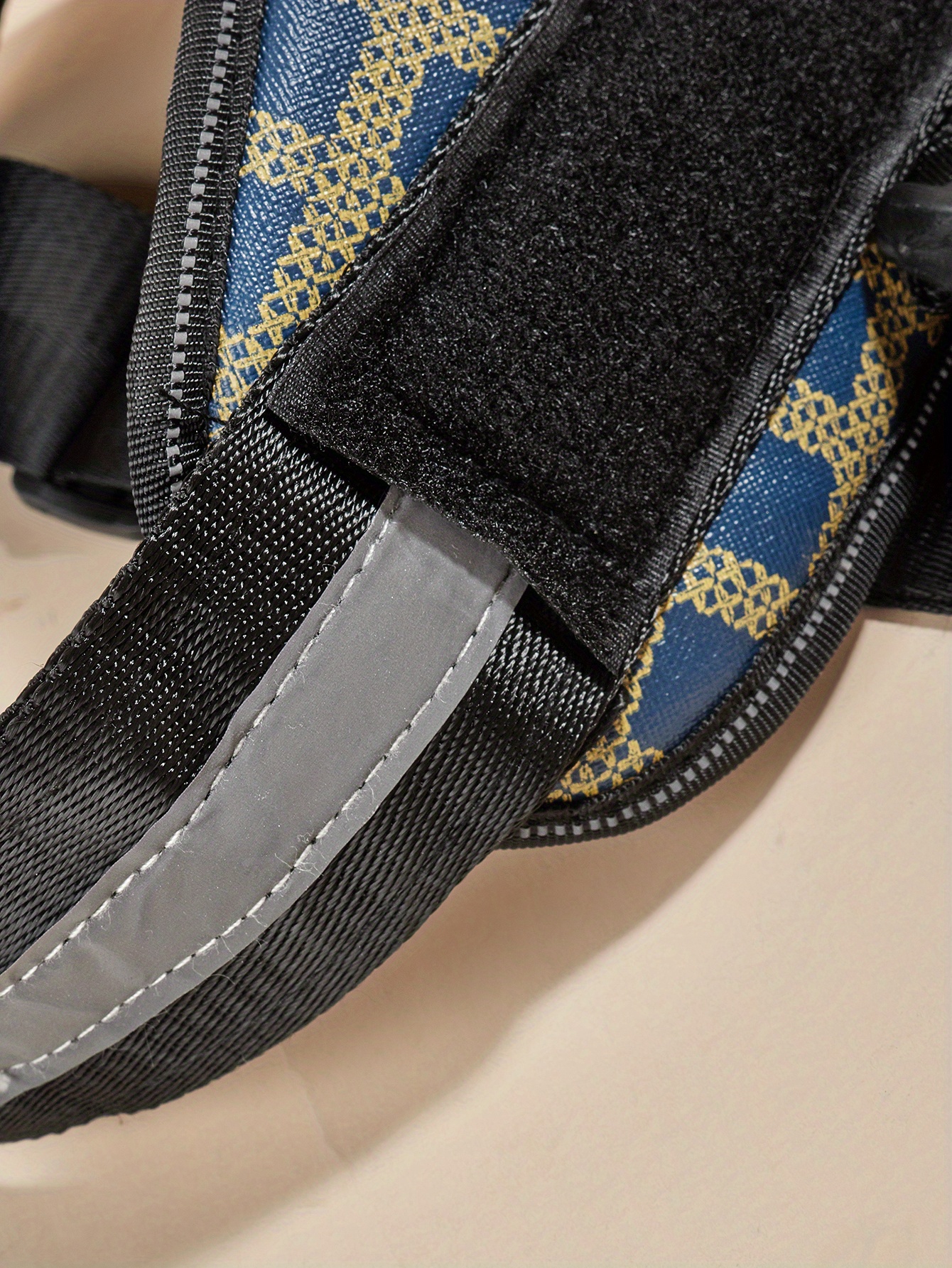 Blue Plaid Nopull Dog Harness With Name Patch, Handle, And Dring