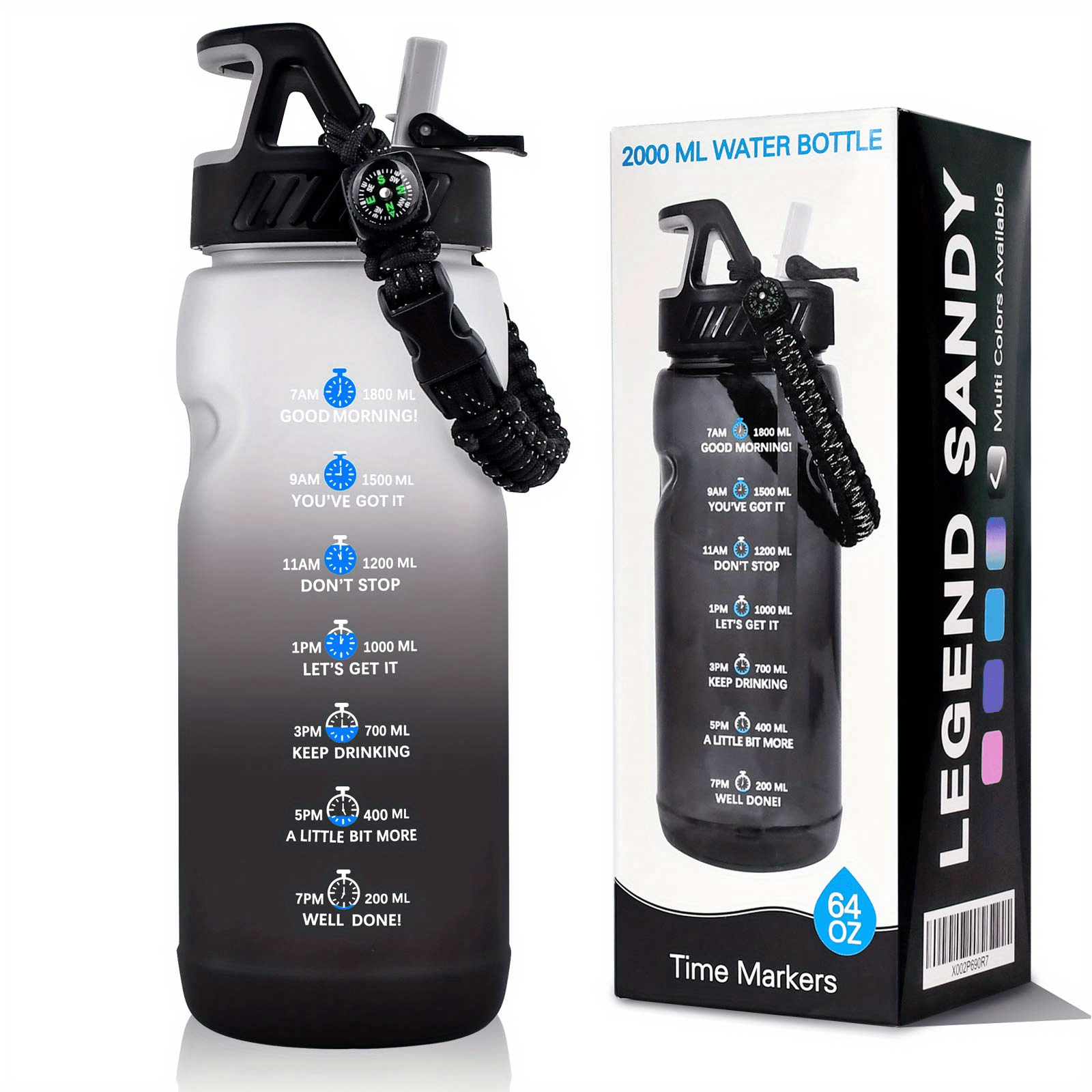 Motivational Workout Water Bottles BPA Free 2000ml 32oz 64oz Half