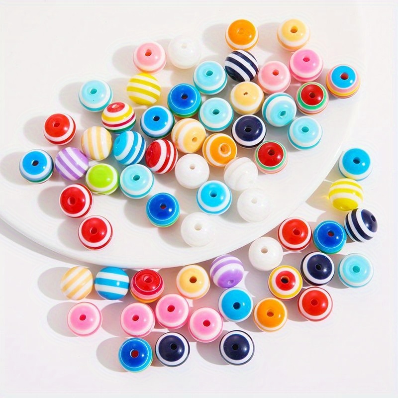 Mix Stripe Resin Beads Round Shape Spacer Beads Rainbow - Temu
