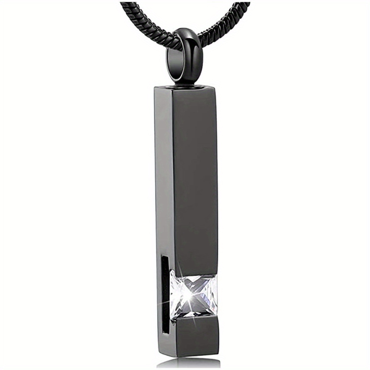 Column Capsule Stainless Steel Pendant Urn Keepsake Jewelry Black Rope  Necklace Pet Holder 