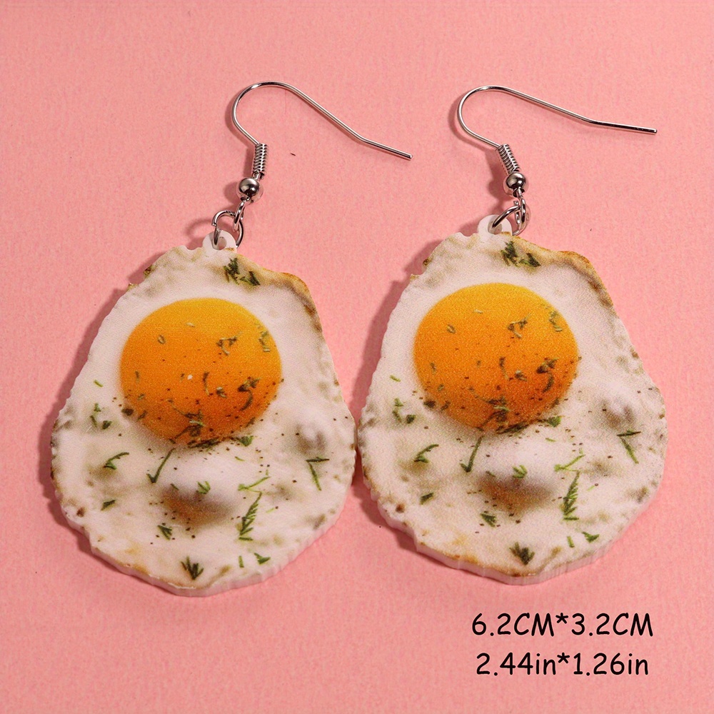 Food Dangle Earrings, Acrylic Fried Egg Pizza Toast Design