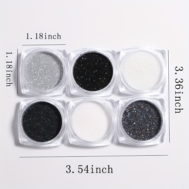 6 pcs black white silvery nail art glitter powder set micro sand shimmer powder for nail pigment dust and decorations details 5