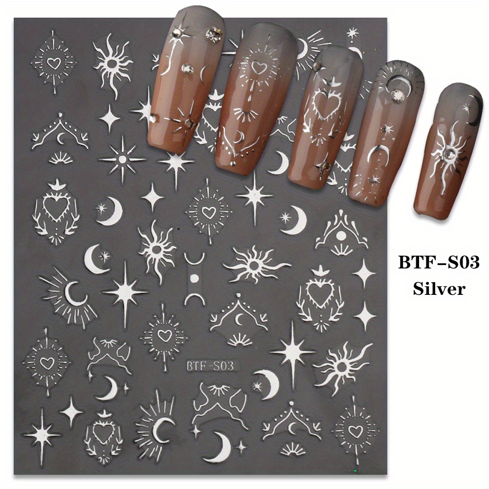 Trendy 3d Nail Stickers From Europe And America Featuring Stunning Gold-foiled Designs Of The Sun, Moon, And Stars With Backing