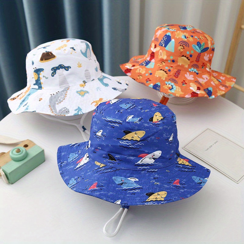 1pc Kids' Wide-Brimmed Sun Hat With Printed Pattern, Summer Breathable  Beach Fishing Cap For Boys And Girls