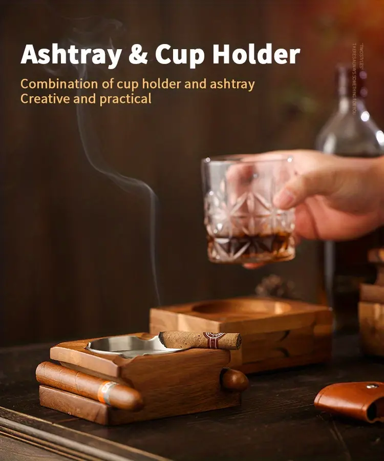 1pc wooden cigar ashtray coaster with slot for cigar perfect gift for men husband boyfriend dad uncle boss and colleague details 5