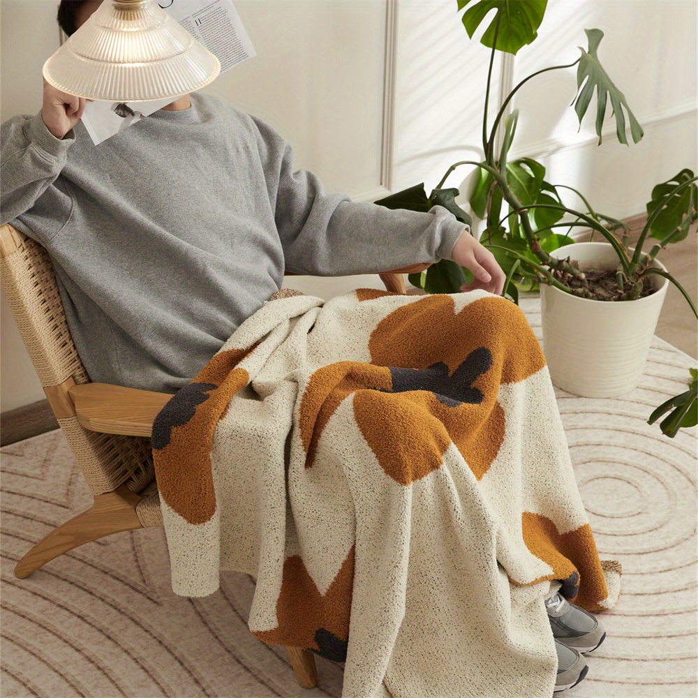 1pc nordic flower pattern knitted blanket air conditioning blanket warm cozy soft throw blanket for couch bed sofa details 4