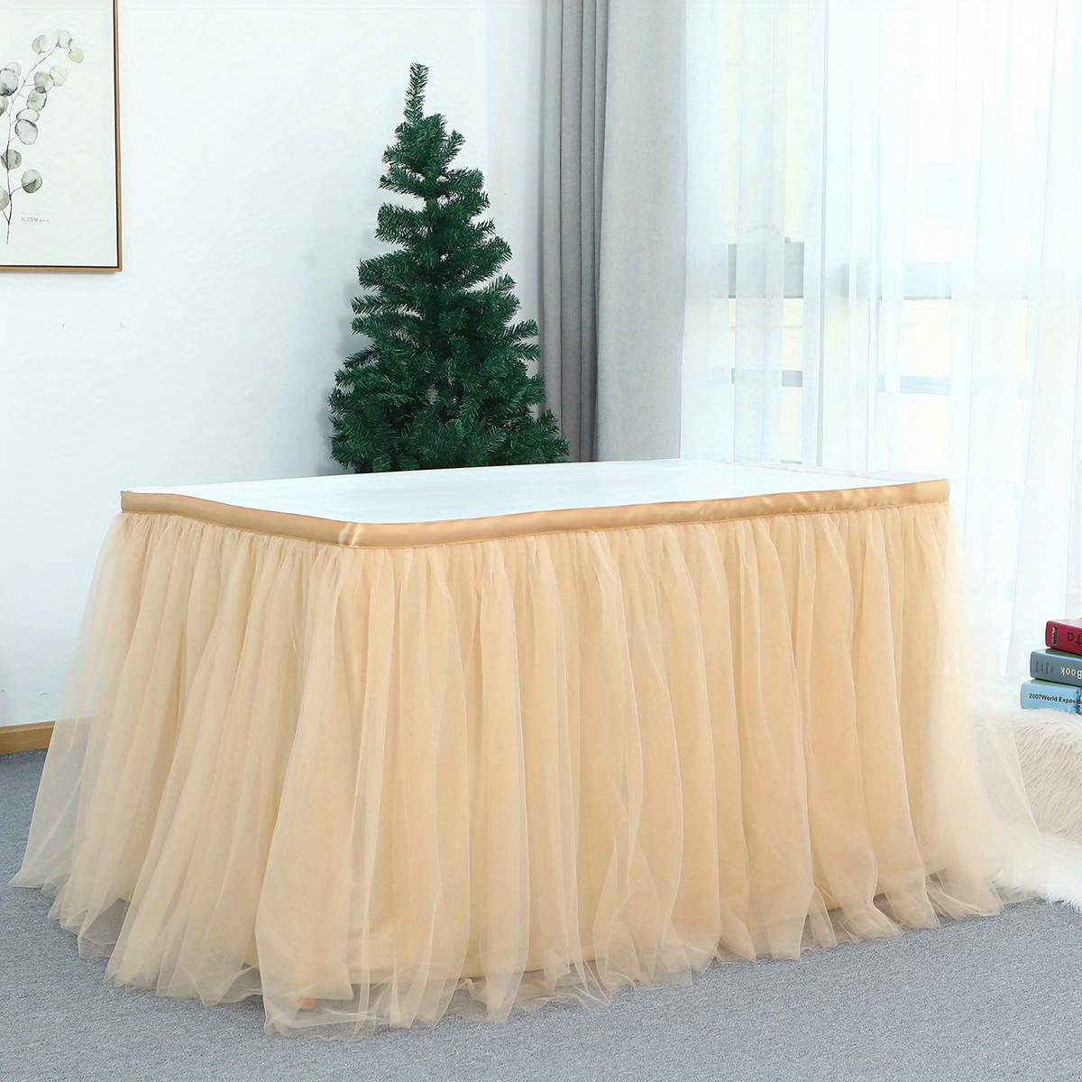 Table Skirt Rectangle Round Tables Desk Skirts Birthday Temu