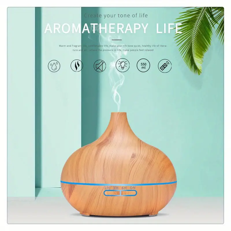 1pc aroma diffuser essential oil large room office 550ml wood color usb charge essential oil diffusers cool mist humidifier super quiet ambient 7 color led light waterless auto off aromatherapy diffuser for home bedroom gift details 0