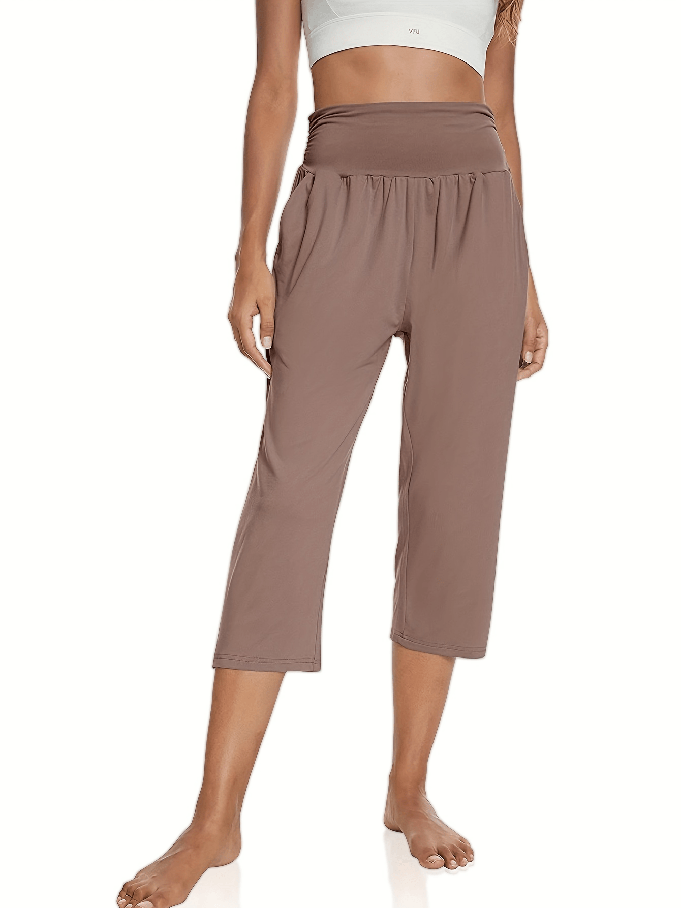KINPLE Capri Pants for Women Wide Leg Yoga Pants with Pockets High Waist  Casual Dress Crop Pants