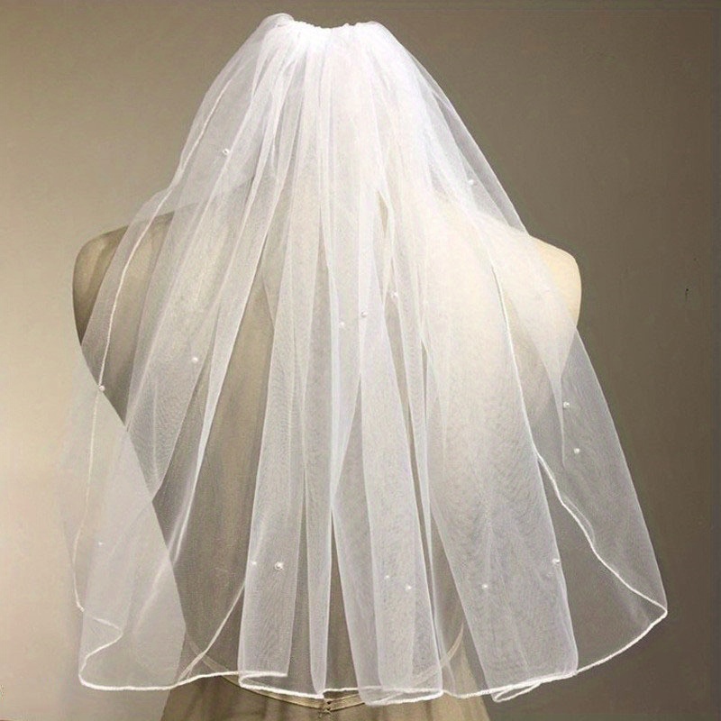 45cm Bridal Pearl Veil,Wedding Bridal White Veil Tulle Short Veils w/ Hair  Comb