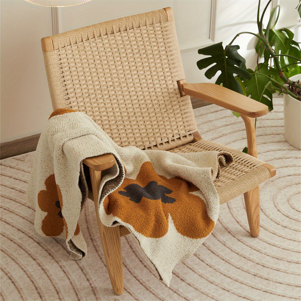1pc nordic flower pattern knitted blanket air conditioning blanket warm cozy soft throw blanket for couch bed sofa details 3