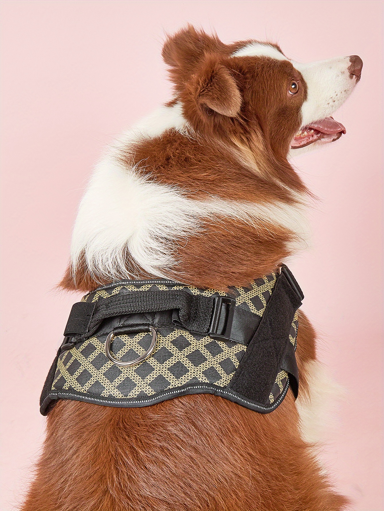 No Pull Dog Harness, Plaid Black Pet Harness With Name Patch, Dog Harness With Handle And D Ring