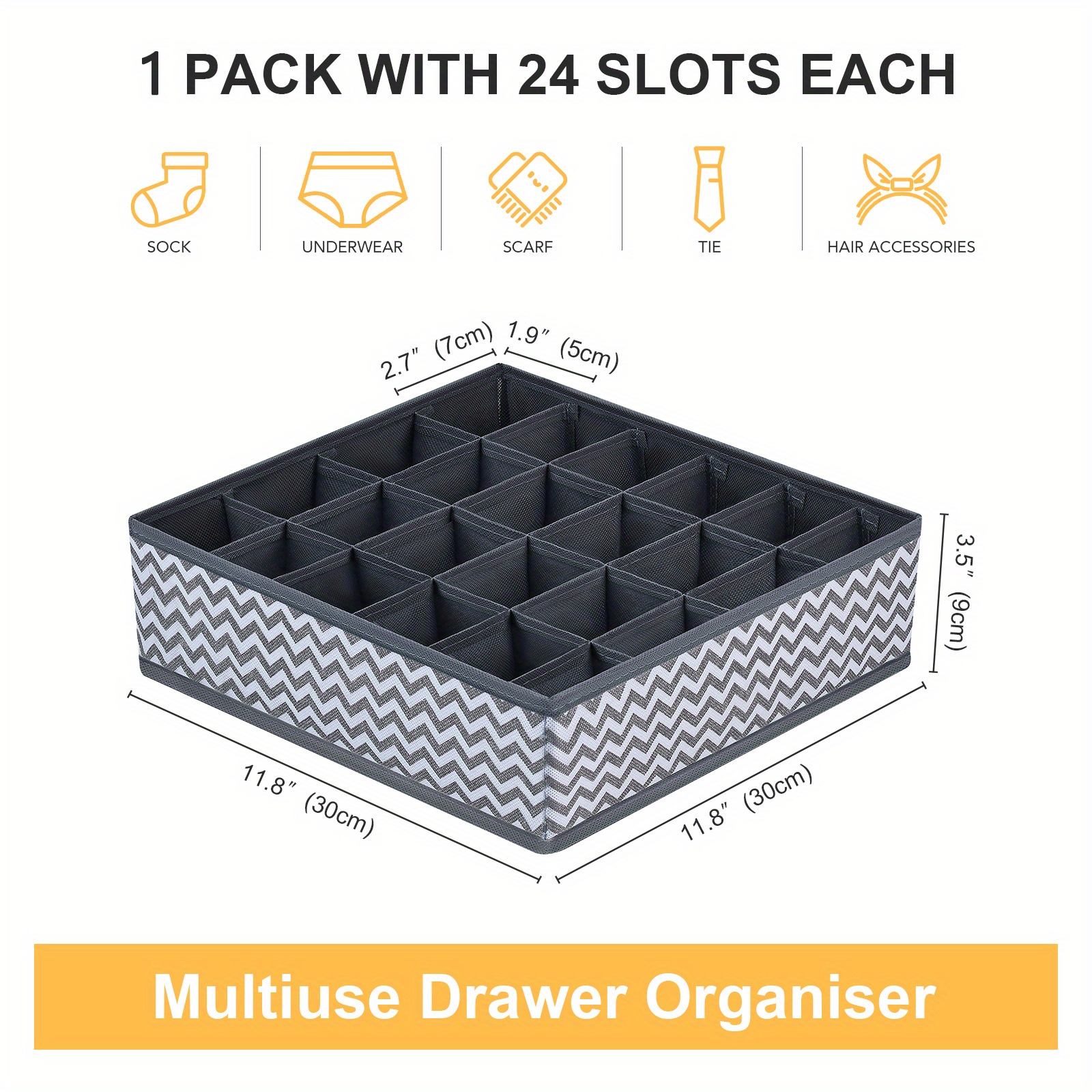 Sock Drawer Organizer Divider 2 Packs Underwear Organizer, 24 Cell