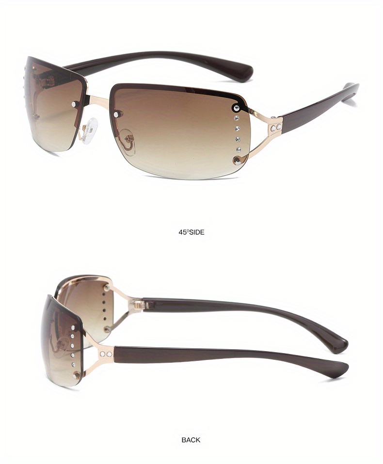 Y2k Rimless Women Men Gradient Lens Futuristic Rhinestone Temu