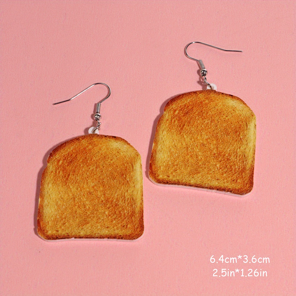 Food Dangle Earrings, Acrylic Fried Egg Pizza Toast Design