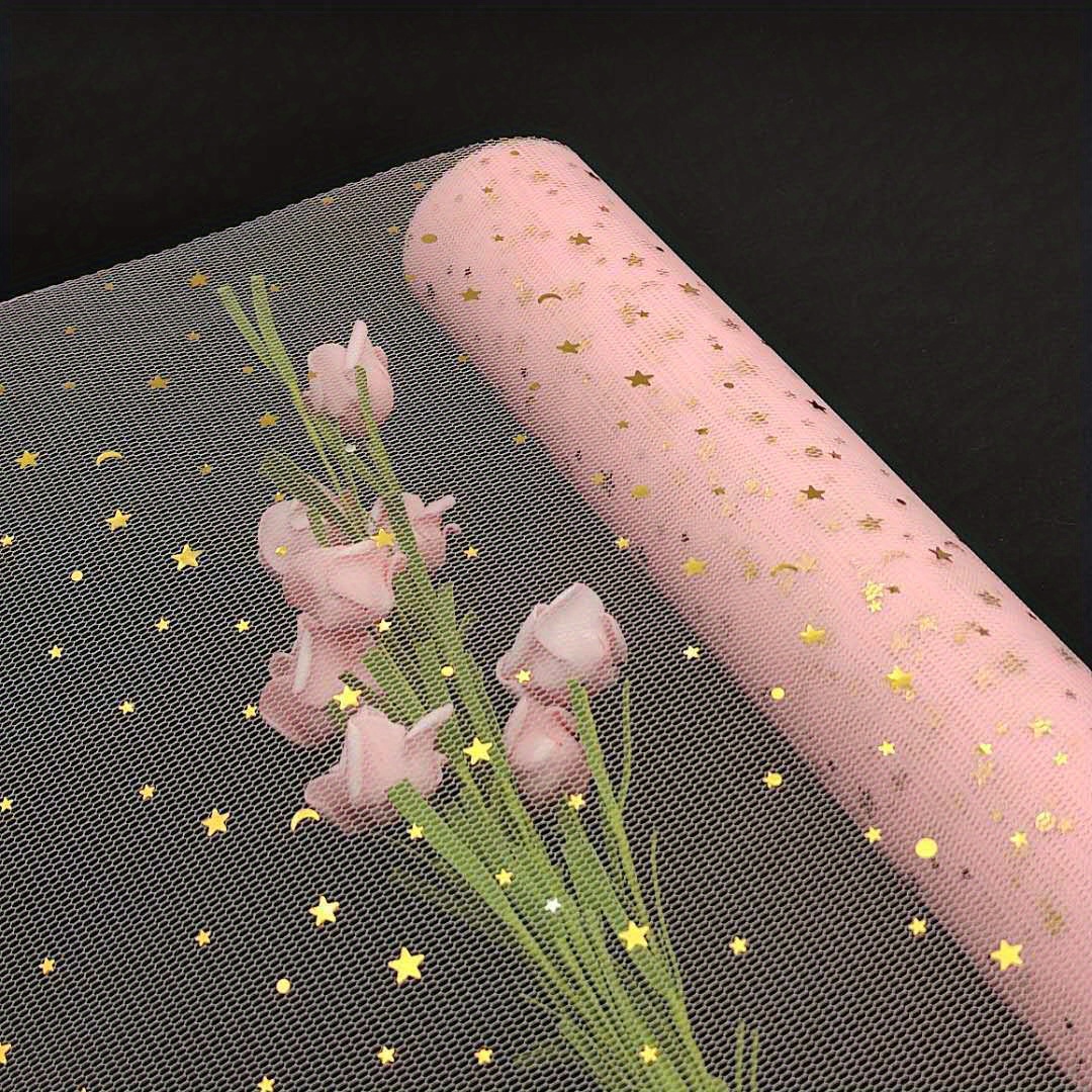 1 Roll 48cm 5 Yards Bronzing Star Moon Gauze Gauze Translucent Flower  Wrapping Paper Gauze Point