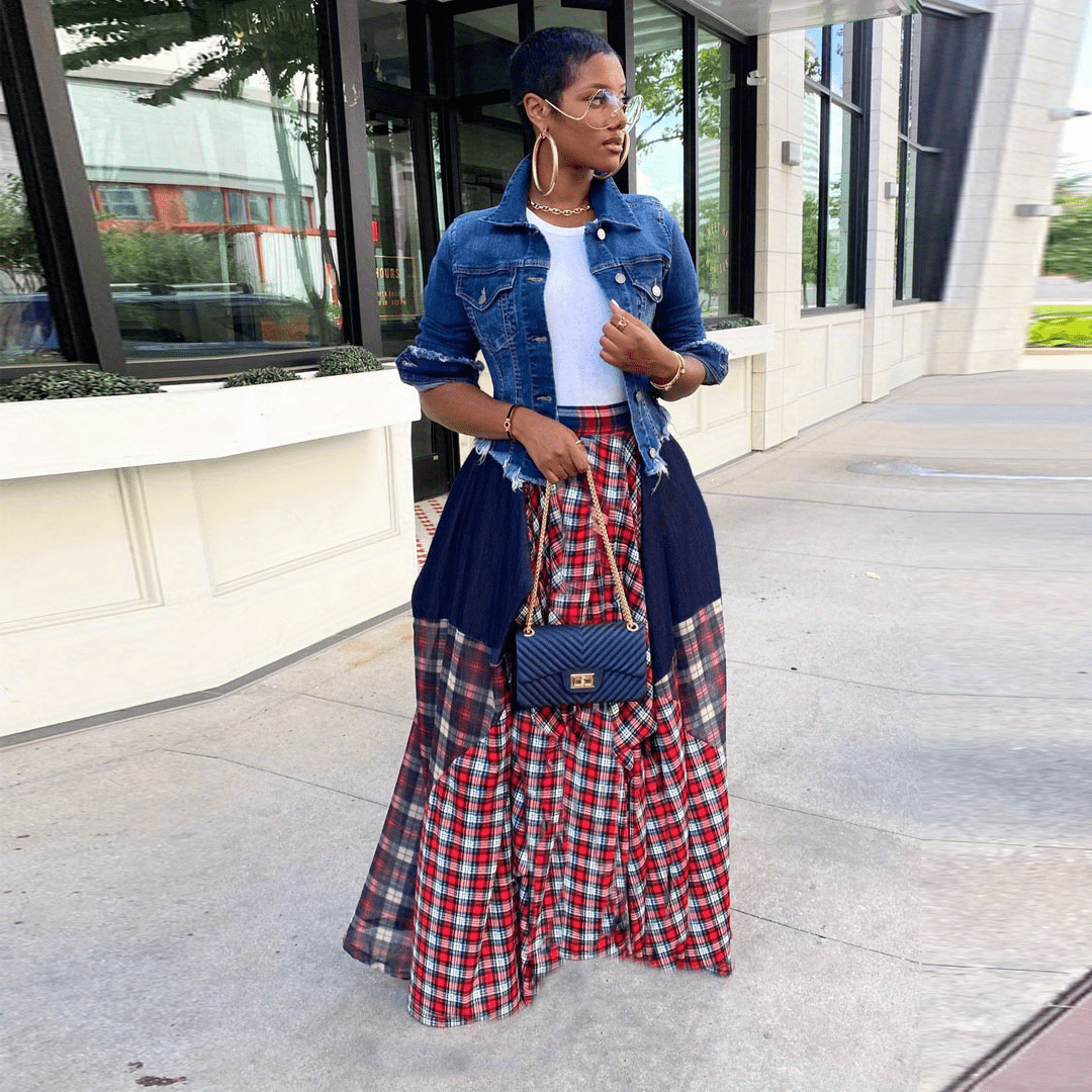 High waist 2025 maxi skirt tartan