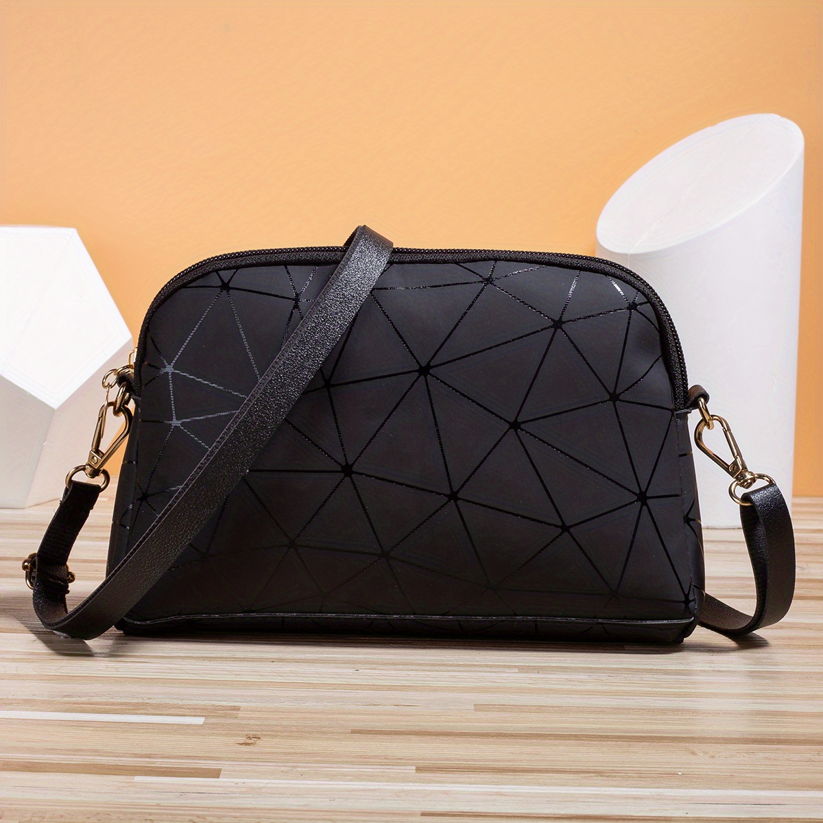 Trendy Geometric Pattern Shoulder Bag Stylish Zipper Crossbody Bag Portable  Storage Bag For Work - Bags & Luggage - Temu