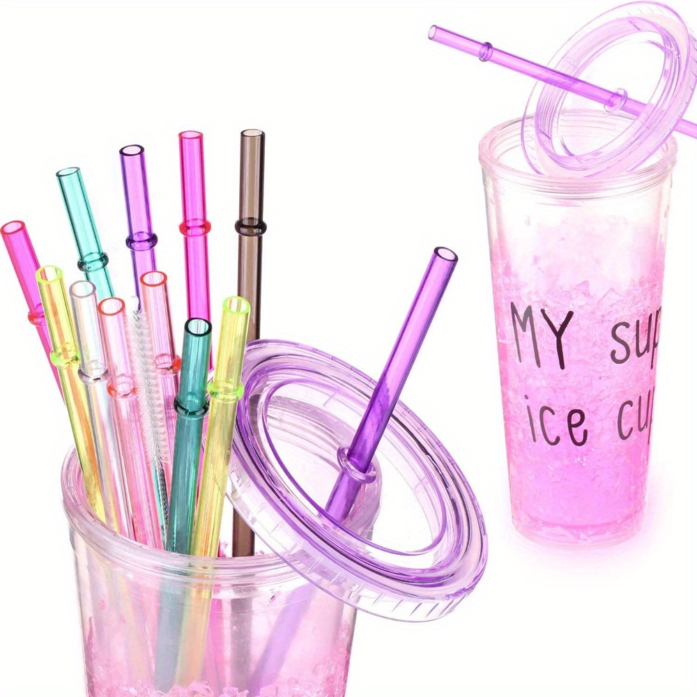 12pcs 9 Or 10.5 Inches Long Rainbow Colored Clear Reusable Hard Plastic  Straws For Tall Cups, Tumblers And Mason Jars