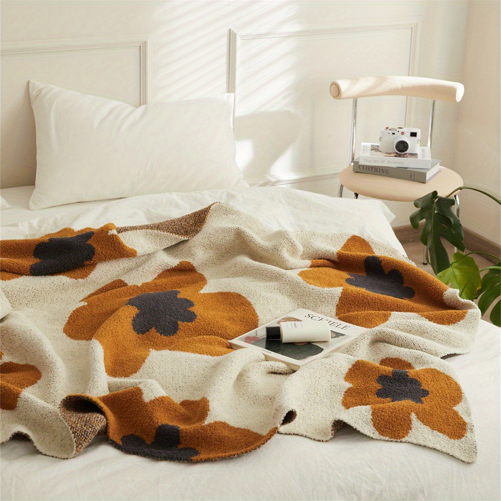 1pc nordic flower pattern knitted blanket air conditioning blanket warm cozy soft throw blanket for couch bed sofa details 1