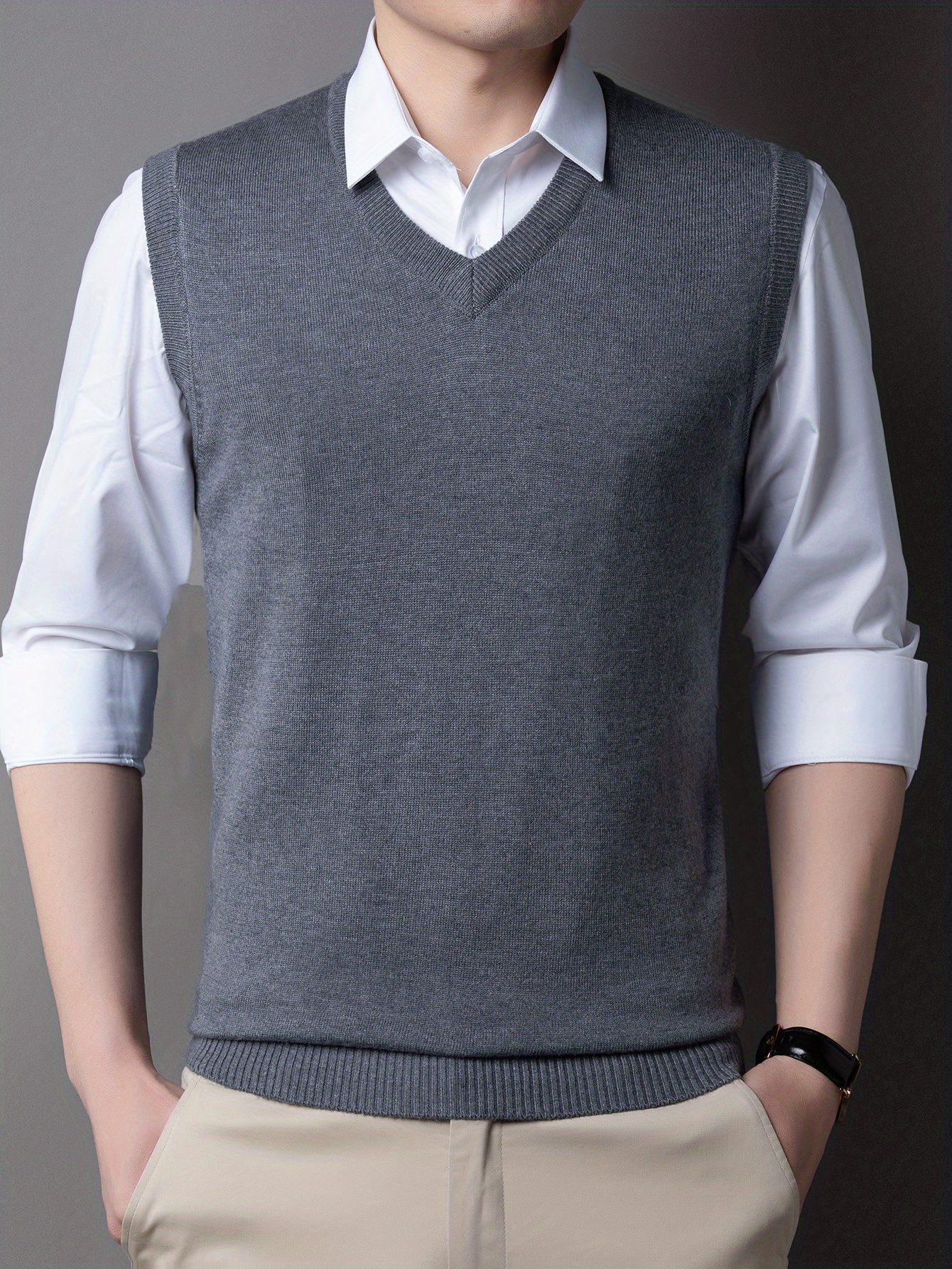 Casual Knitted Pullover, V-neck Sleeveless Thermal Jacket, Wool Vest, Men's  Tank Top For Autumn And Winter - Temu