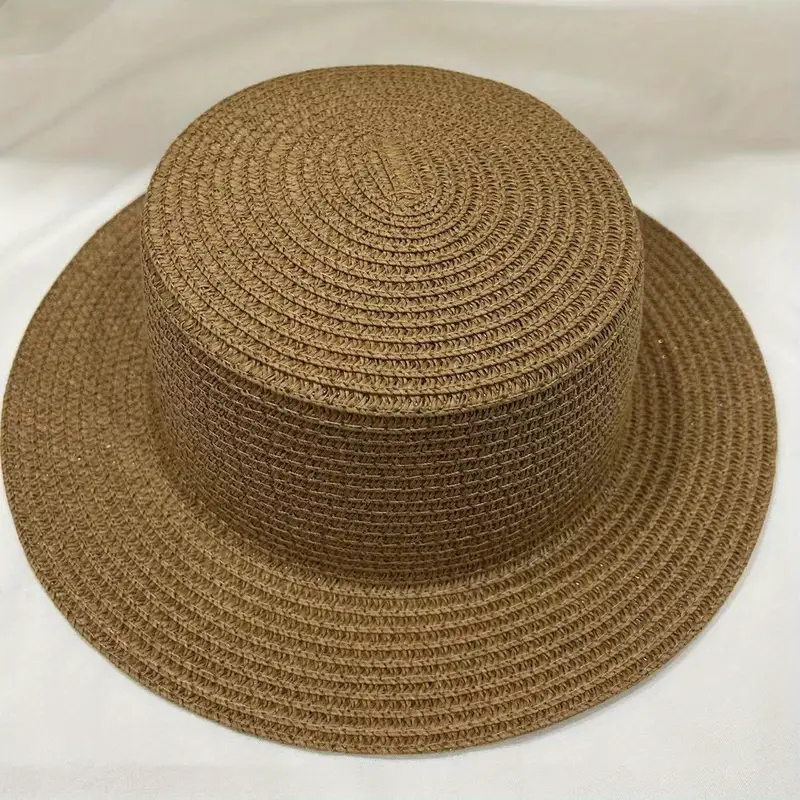 Candy Color Flat Top Hat Fedora Straw Woven Sun Hat Women's - Temu